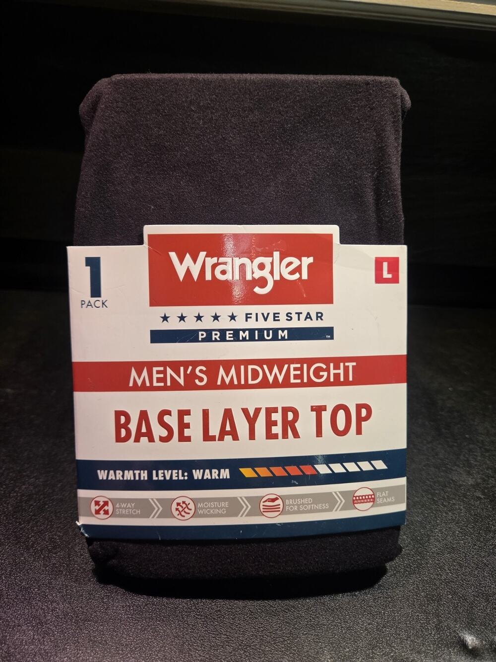 Mens Wrangler Midweight Base Layer Top Black (Size L) BRAND NEW IN PACKAGE